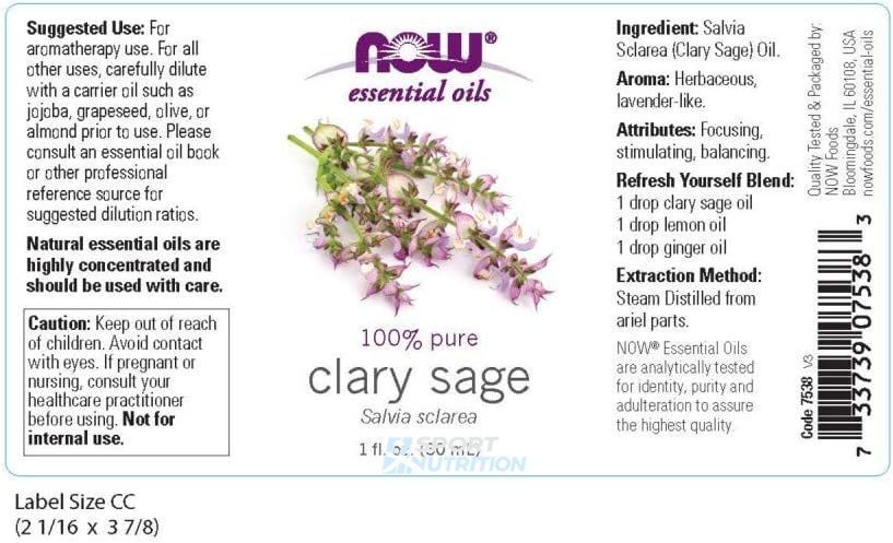 Олія мускатної шавлії Now Foods Clary Sage Oil 30 мл 2023-10-2838 фото