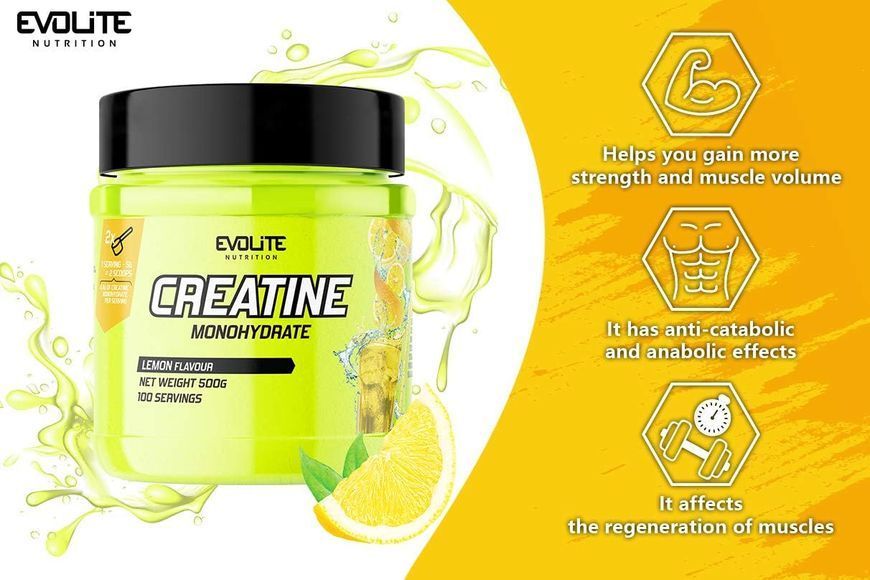 Креатин моногідрат Evolite Nutrition Creatine Monohydrate 500 г Lemon 22159-05 фото