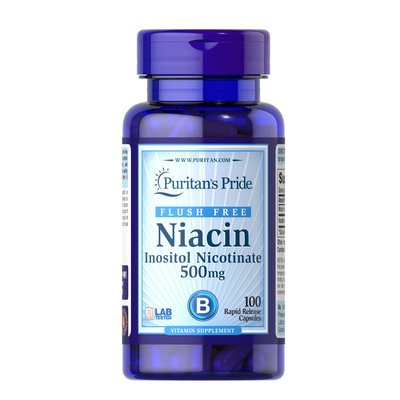 Витамины Puritans Pride Flush Free Niacin 500 мг 100 капсул 2022-10-1677 фото