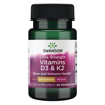 Swanson Extra Strength Vitamins D3 & K2 5000 IU 60 капсул 2023-10-3394 фото