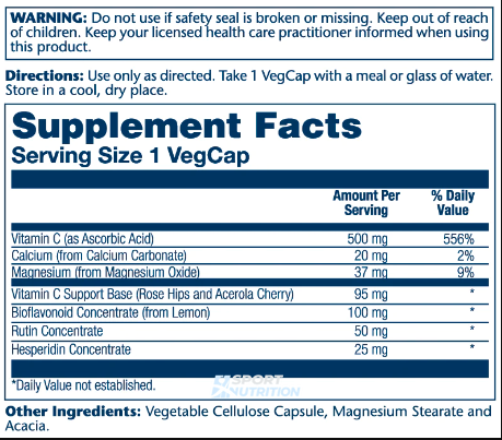 Solaray Vitamin C with Bioflavonoid Concentrate 500 мг 100 капсул 2022-10-1024 фото