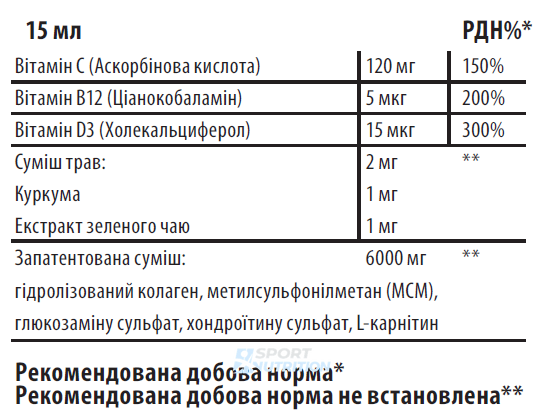 Sporter Joint Support Collagen 500 мл Ягоди 817185 фото
