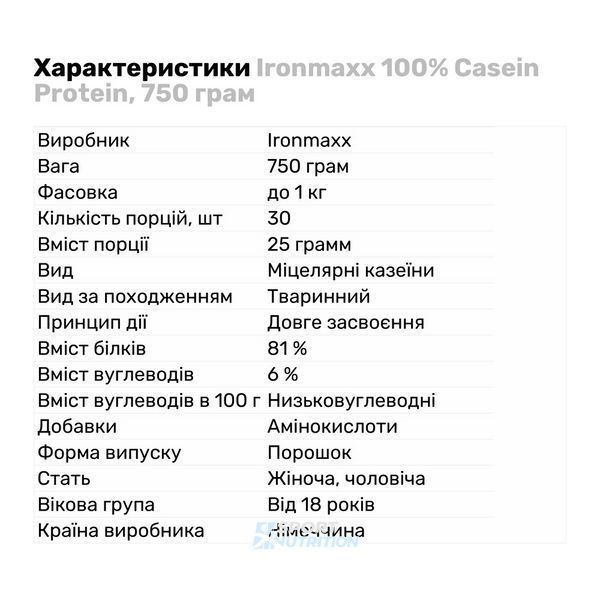 Протеин Ironmaxx 100% Casein Protein 750 г Vanilla 821763 фото