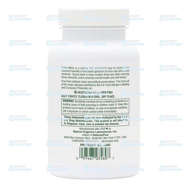 Комплекс микроэлементов Nature's Plus Trace-Mins Trace Mineral Complex 180 таблеток 2023-10-3451 фото