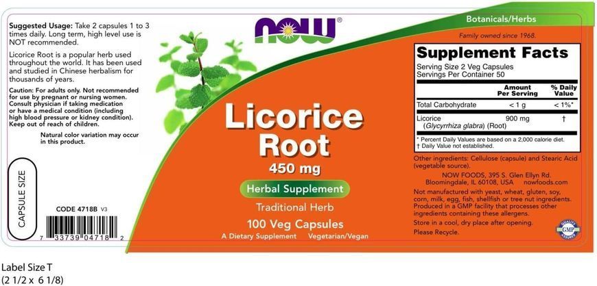 Корень солодки Now Foods Liсorice Root 450 мг 100 капсул 2022-10-1363 фото