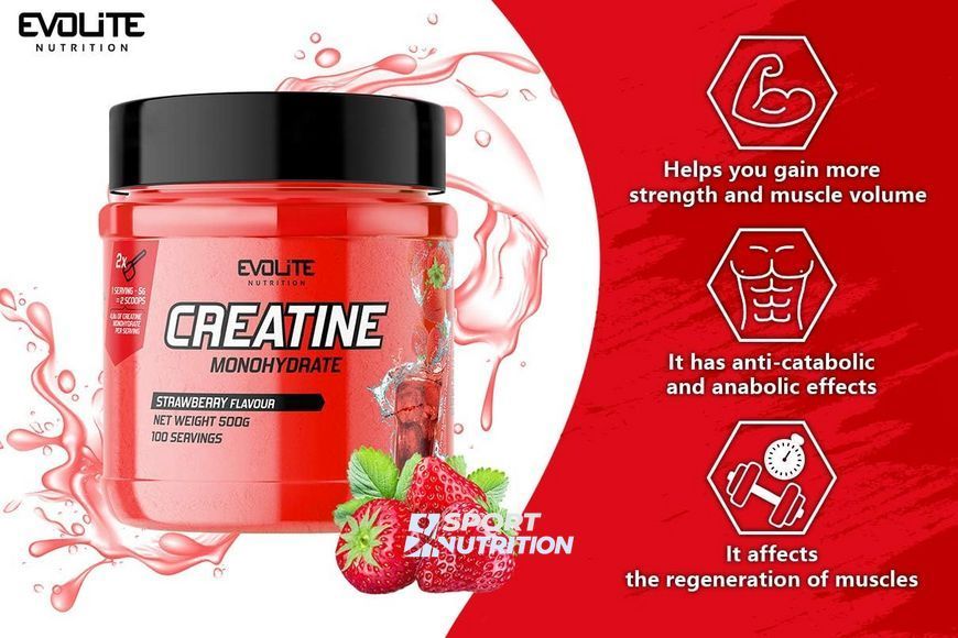 Креатин моногідрат Evolite Nutrition Creatine Monohydrate 500 г Strawberry 22159-03 фото
