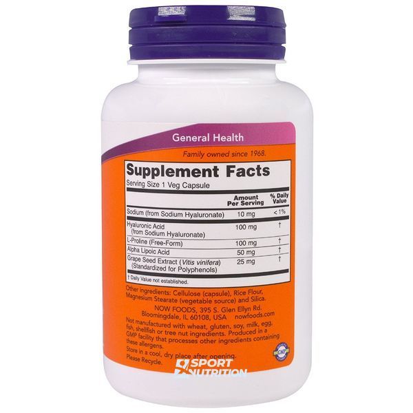Гіалуронова кислота Now Foods Hyaluronic Acid 100 мг 60 капсул 811984 фото