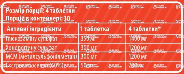 Sporter Glucosamine Chondroitin MSM + Boswellia 120 таблеток 821254 фото
