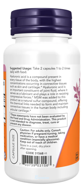 Для суглобів та зв'язок Now Foods Hyaluronic Acid 50 мг 120 капсул 2022-10-2622 фото