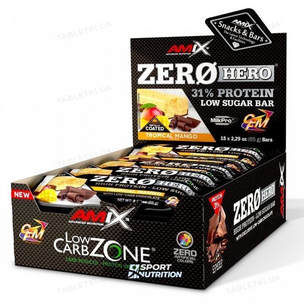 Батончик Amix Low-Carb ZeroHero Protein Bar 65 г 1/15 Peanut Butter 817923 фото
