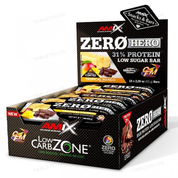 Батончик Amix Low-Carb ZeroHero Protein Bar 65 г 1/15 Tropical Mango 817924 фото