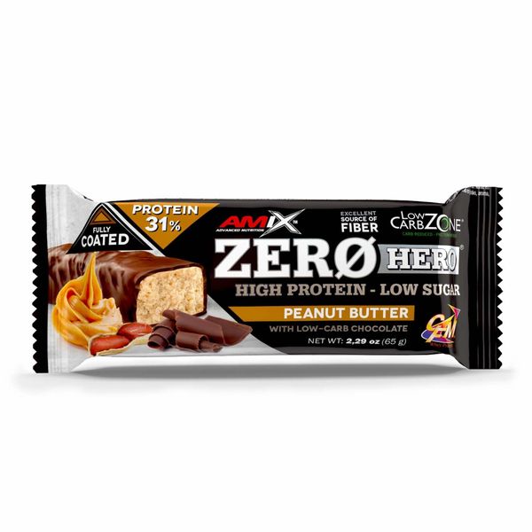 Батончик Amix Low-Carb ZeroHero Protein Bar 65 г 1/15 Peanut Butter 817923 фото