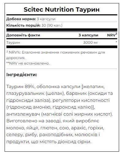 Таурин Scitec Nutrition Taurine 90 капсул 728633103430 фото