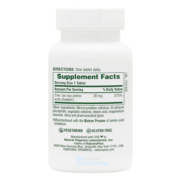 Цинк Nature's Plus Zinc 30 мг 90 таблеток 2023-10-3235 фото