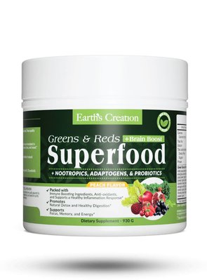 Earth’s Creation Superfood Greens and Reds + Brain Boost 30 порцій Peach flavor 820577 фото