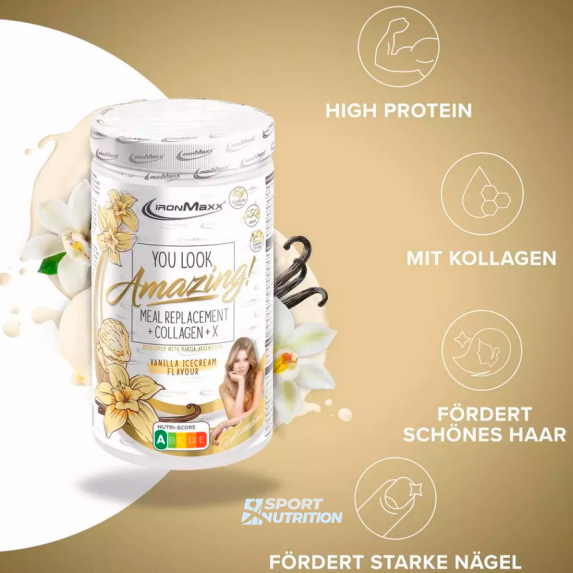 Замінник харчування IronMaxx Meal replacement + collagen 550 г Vanilla ice cream 821498 фото