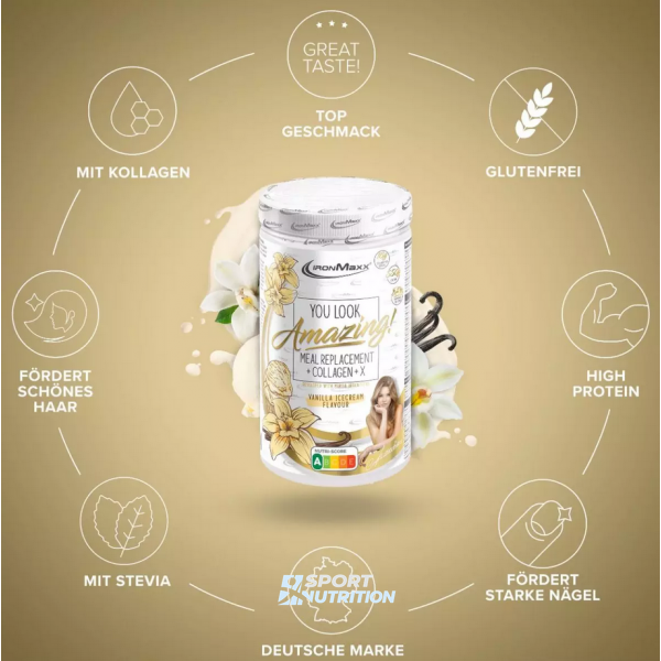 Замінник харчування IronMaxx Meal replacement + collagen 550 г Vanilla ice cream 821498 фото