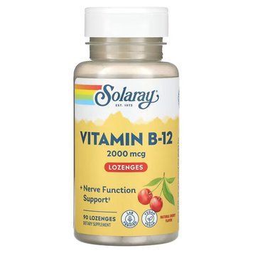 Вітамін B12 Solaray Vitamin B-12 5000 мкг 30 льодяників Natural Cherry 2023-10-2388 фото