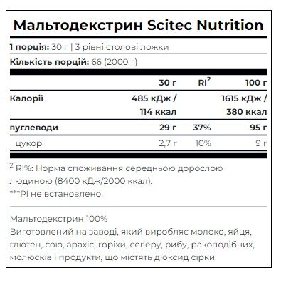 Гейнер Scitec Nutrition Maltodextrin 2000 г 5999100016330 фото