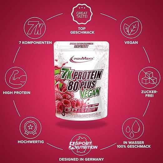 Протеїн IronMaxx Vegan Protein 7k 80 Plus 500 г Raspberry 820597 фото