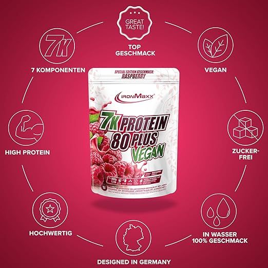 Протеїн IronMaxx Vegan Protein 7k 80 Plus 500 г Raspberry 820597 фото