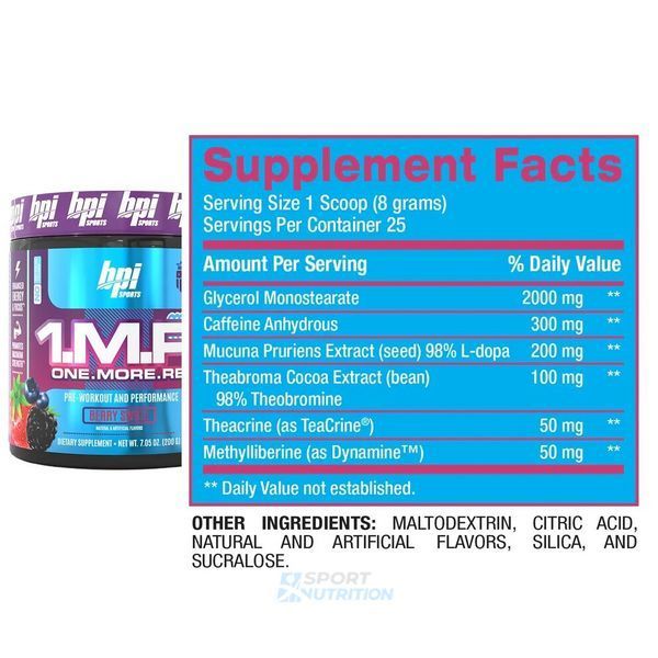 Передтренувальний комплекс із гліцерином BPI Sports 1MR Pre Workout 200 г Berry Swole 821351 фото