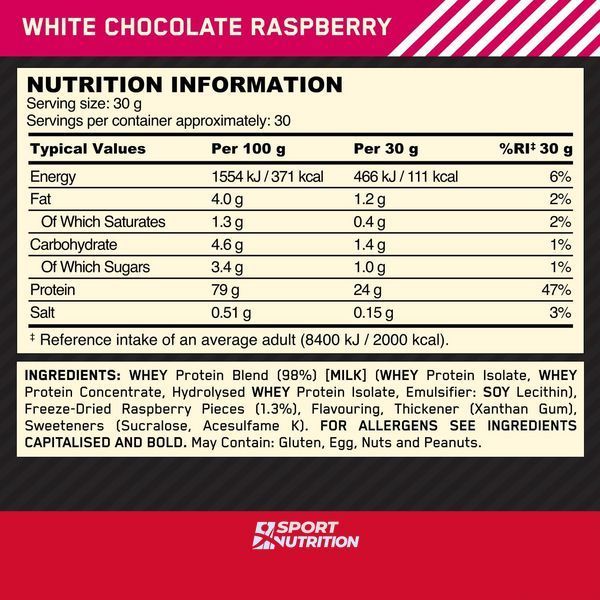 Протеїн Optimum Nutrition Gold Standard 100% Whey 900 г White Chocolate Raspberry 100-73-1873883-20 фото