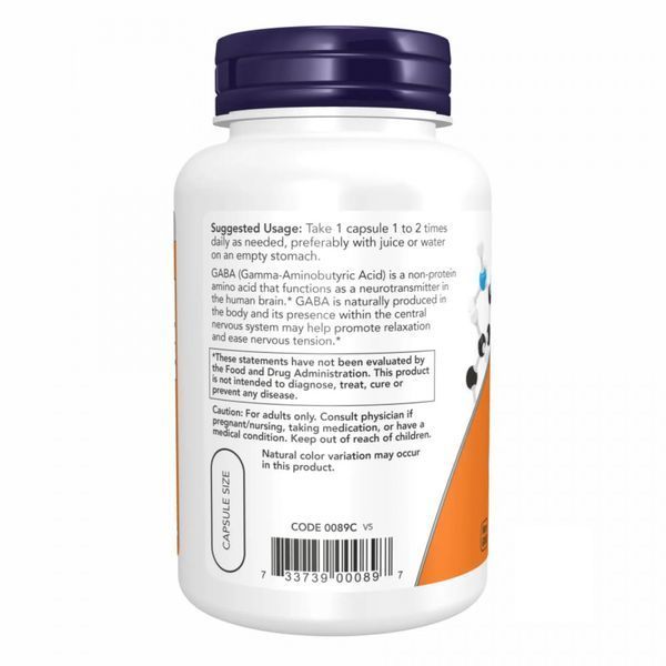 Гамма-аміномасляна кислота Now Foods GABA 750 мг 100 капсул 2022-09-1165 фото