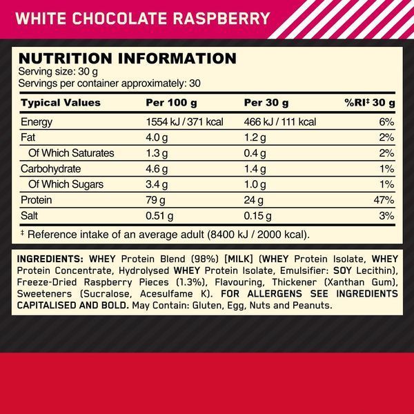 Протеин Optimum Nutrition Gold Standard 100% Whey 900 г White Chocolate Raspberry 100-73-1873883-20 фото