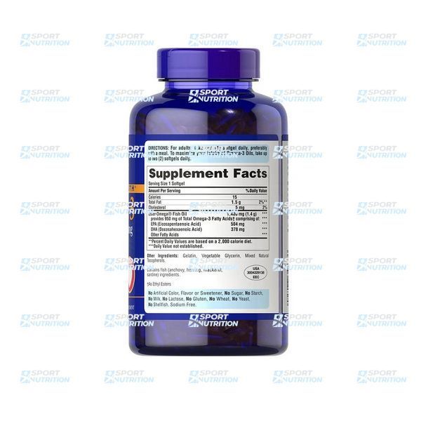 Puritans Pride Triple Strength Omega-3 Fish Oil 1400 мг (504 мг ЕПК /378 мг ДГК) 60 капсул 100-74-4903484-20 фото