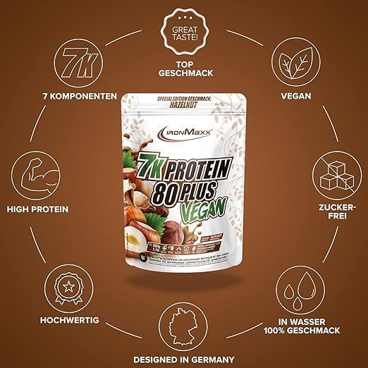 Протеин IronMaxx Vegan Protein 7k 80 Plus 500 г фундук 821757 фото