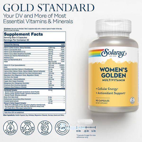Мультивітаміни для жінок Solaray Women's Golden Multivitamin 90 капсул 2023-10-3016 фото