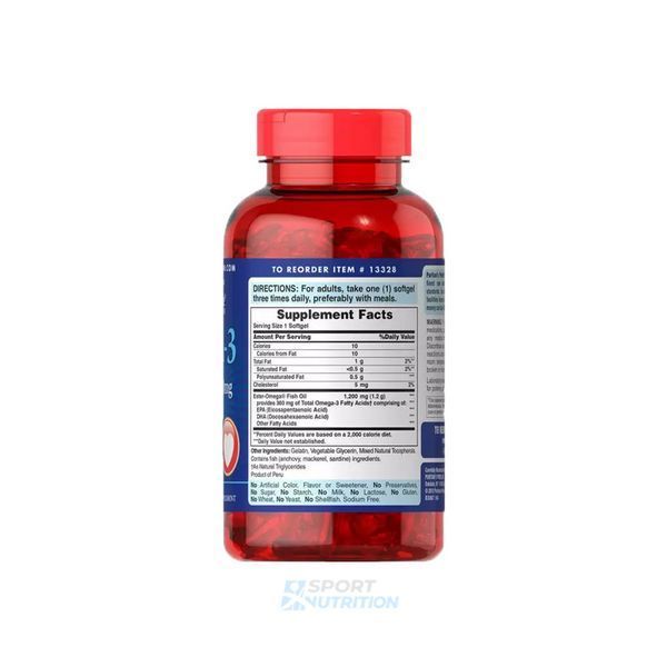 Омега-3 Puritan's Pride Omega-3 Fish Oil 1200 mg (360 mg Active Omega-3) 100 капсул 100-13-5213894-20 фото