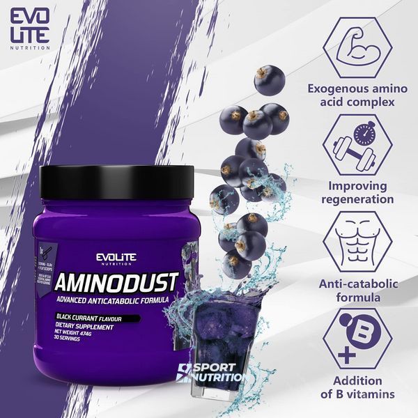 Комплекс амінокислот Evolite Nutrition AminoDust 474 г Black Currant 22181-01 фото