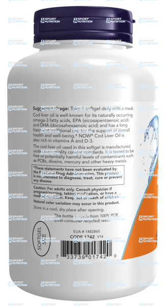 Now Foods Cod Liver Oil 650 мг 250 капсул 2022-10-2375 фото