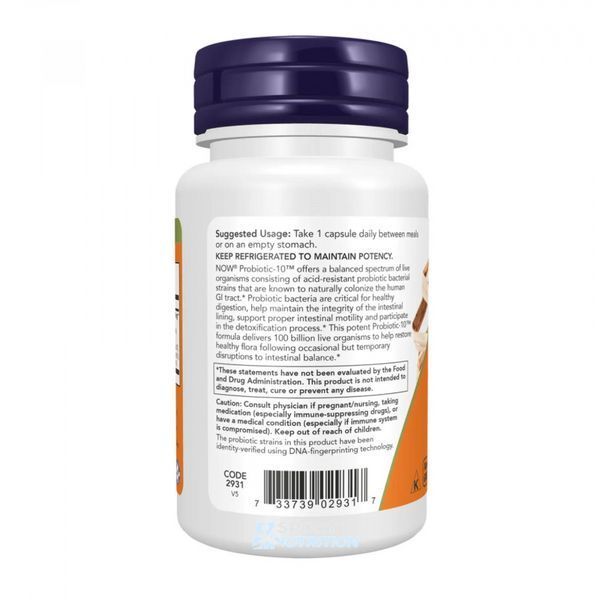 Пробіотик Now Foods Probiotic-10&trade; 100 Billion 60 капсул 2023-10-2436 фото