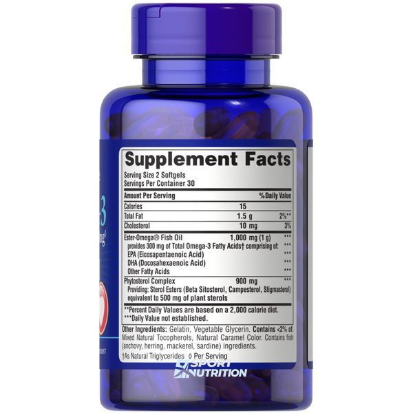 Puritan's Pride Omega 3 Fish Oil Cholesterol Support 1000 мг Plus 60 капсул 2023-10-2483 фото