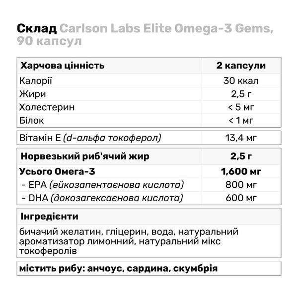 Carlson Labs Elite Omega-3 Gems 800 мг (400 мг EPA/200 мг DHA) 90 + 30 капсул 2022-10-2506 фото