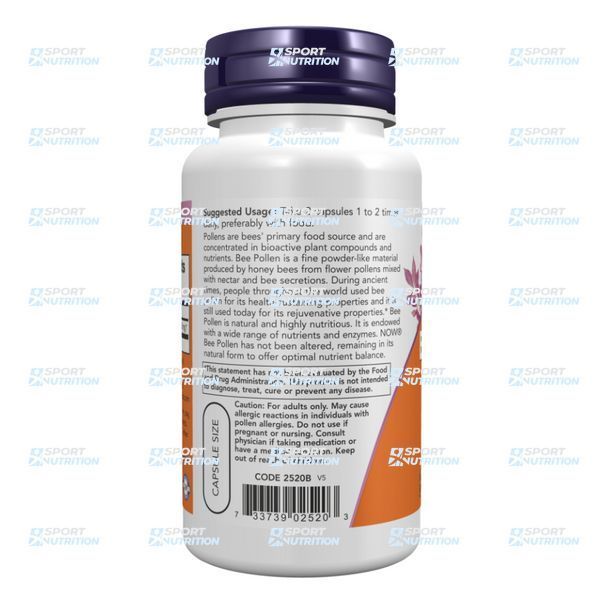 Пчелиная пыльца Now Foods Bee Pollen 500 мг 100 капсул 2022-10-2594 фото