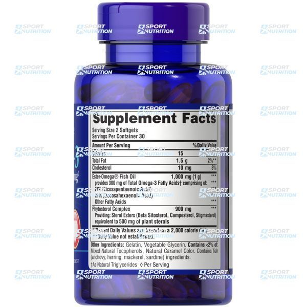 Puritan's Pride Omega 3 Fish Oil Cholesterol Support 1000 мг Plus 60 капсул 2023-10-2483 фото