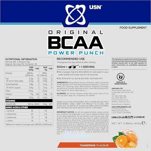 Амінокислота USN BCAA Power Punch 200 г Tangarine 22472-01 фото