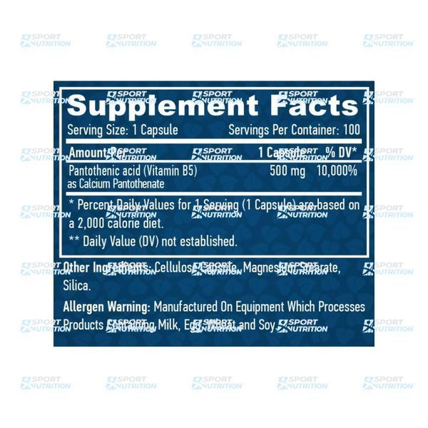 Пантотеновая кислота Haya Labs Pantothenic Acid 500 мг 100 капсул 820441 фото