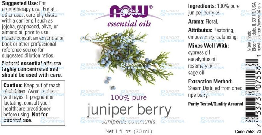 Масло ягод можжевельника Now Foods Juniper Berry Oil 30 мл 2023-10-2839 фото