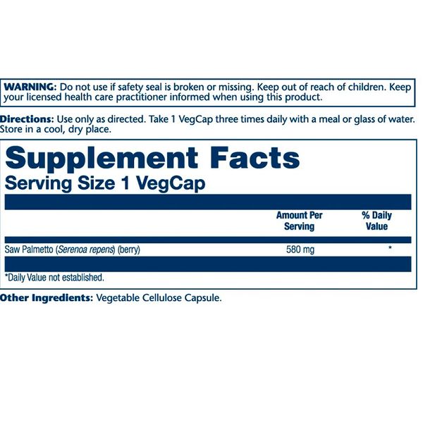 Solaray Saw Palmetto 580 мг 50 капсул 2022-10-1781 фото