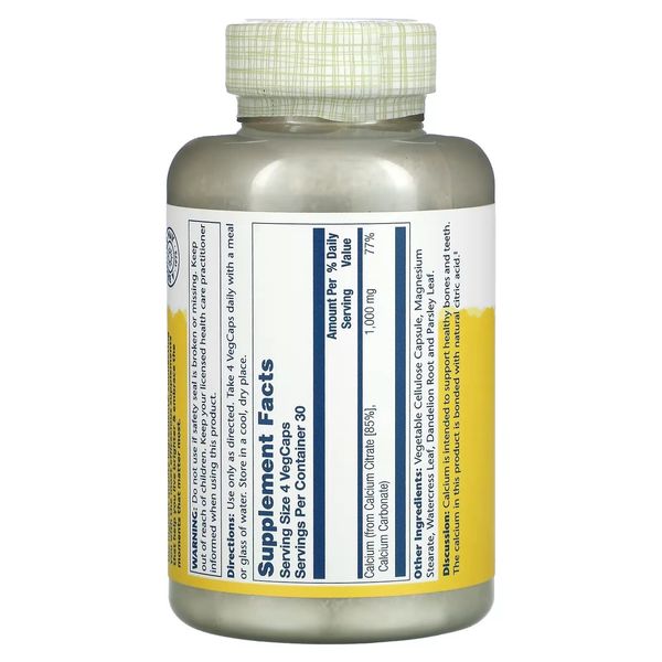 Кальцій цитрат Solaray Calcium Citrate 1000 мг 120 капсул 2022-10-1023 фото