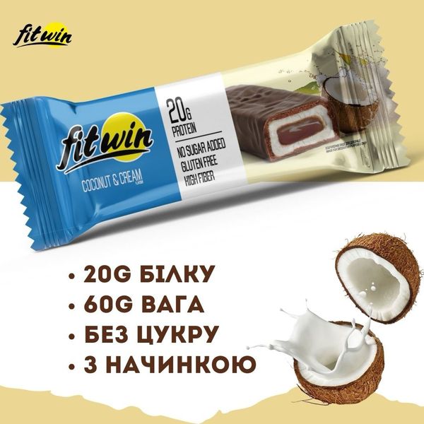 Протеиновые батончики FitWin 12 шт х 60 г Coconat Cream 2022-10-1735 фото