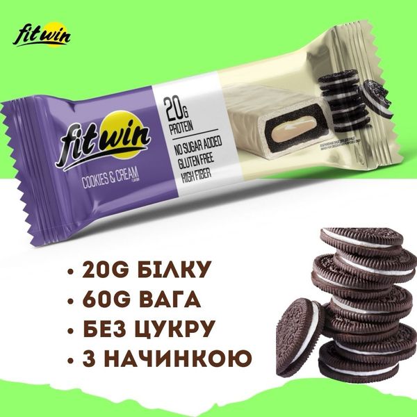 Протеиновые батончики FitWin 12 шт х 60 г Cookies Cream 2022-10-1736 фото