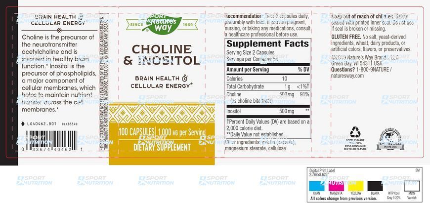 Nature's Way Choline & Inositol 1000 мг 100 капсул 2022-10-1076 фото