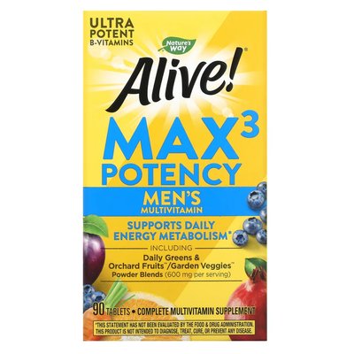 Мультивитамины для мужчин Alive! Nature's Way Max3 Potency Men's 90 таблеток 2022-10-1045 фото