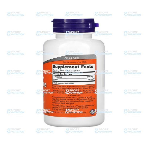 Аминокислота Now Foods L-Theanine 200 мг 60 капсул 821387 фото